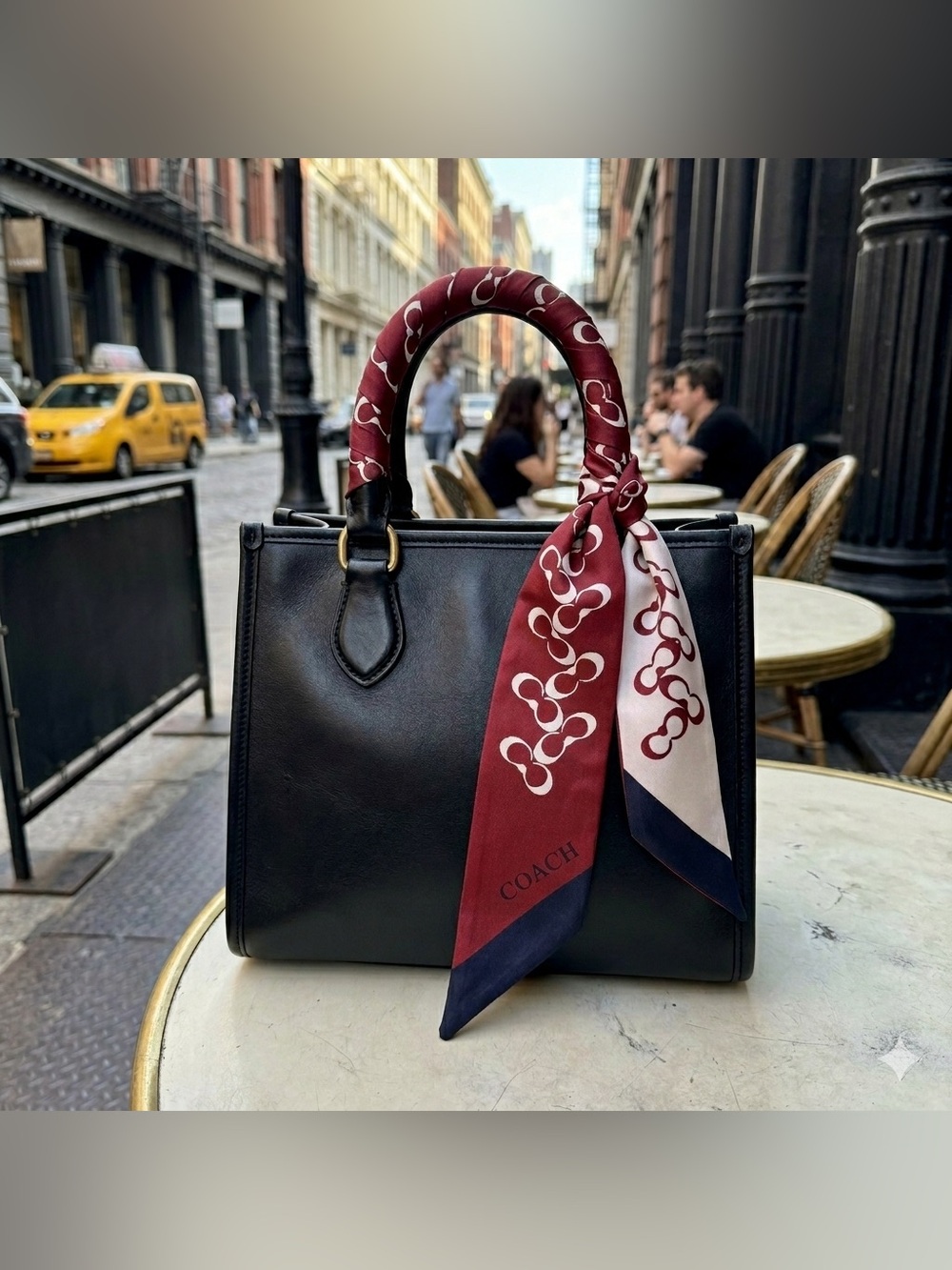 Coach Signature Logo Silk Twilly Scarf - Deep Red & Cream - NWOT - Picture 2 of 5